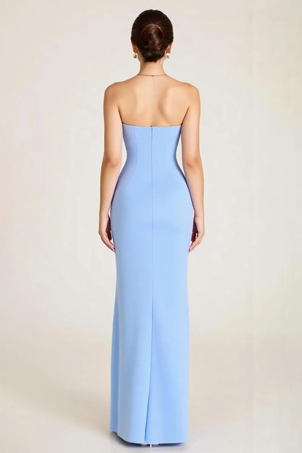 Sky Blue Sheath Ruched Wedding Guest Dress With Slit sold by Zapaka product image thumbnail 2