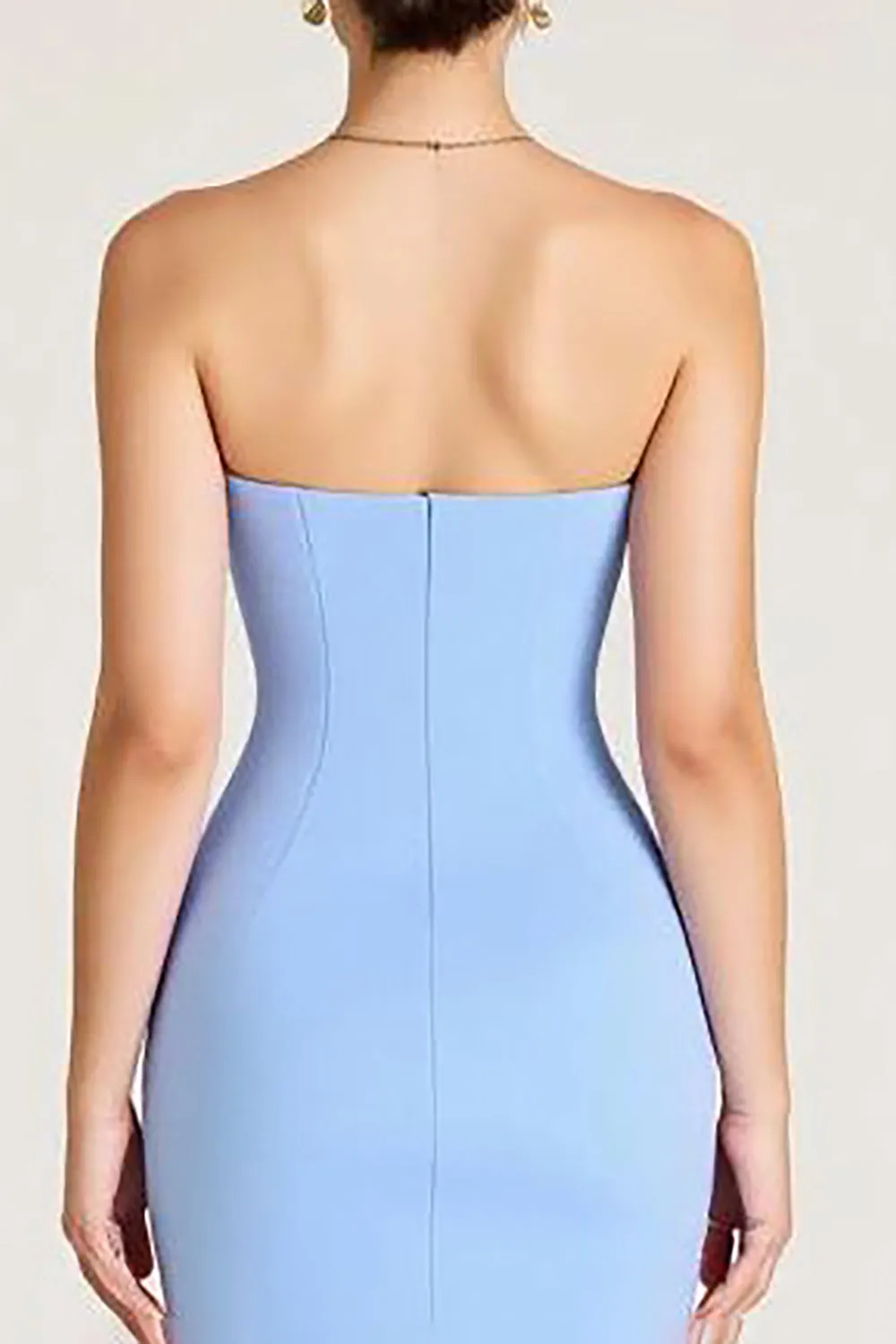 Sky Blue Sheath Ruched Wedding Guest Dress With Slit sold by Zapaka product image thumbnail 4