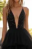 Black A Line Deep V Neck Sequin Wedding Guest Dress sold by Zapaka