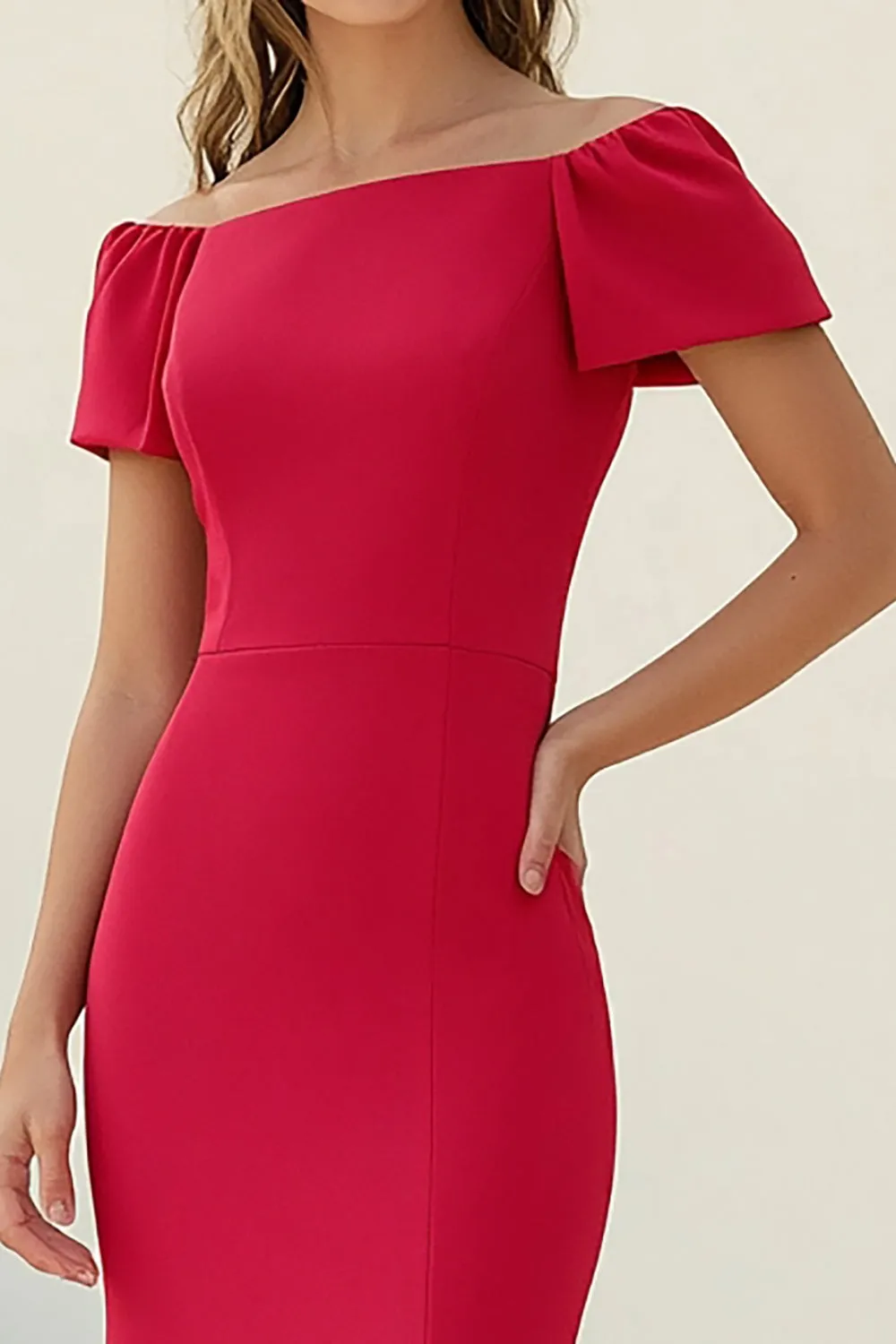 Red Mermaid Off The Shoulder Wedding Guest Dress sold by Zapaka product image thumbnail 2