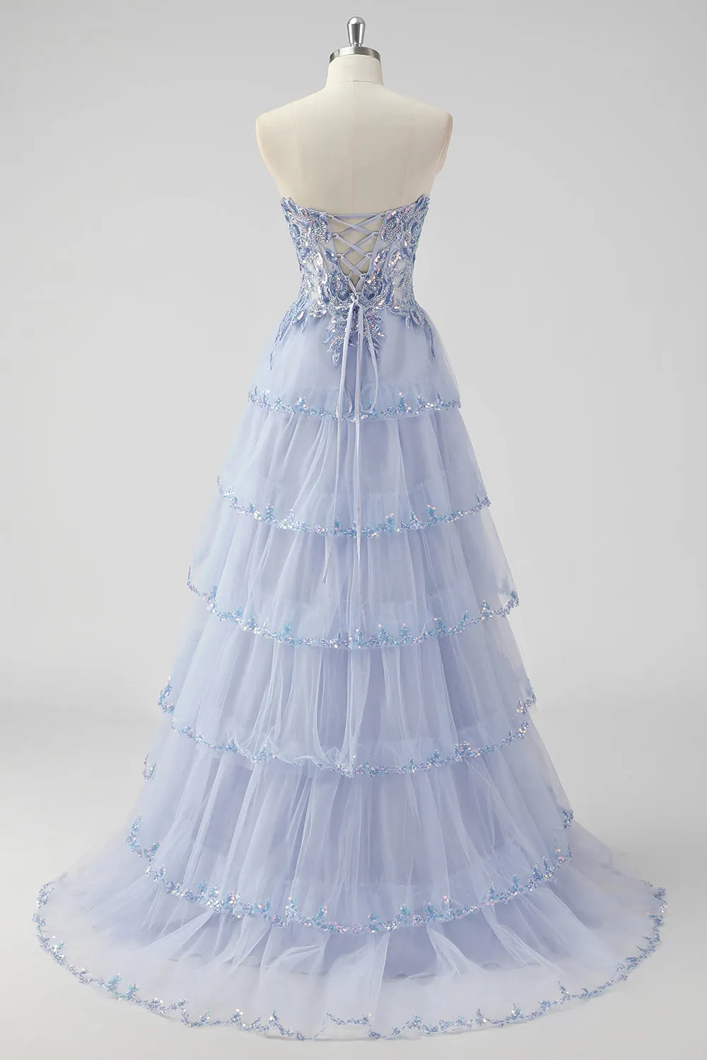 Lavender A Line Strapless Sequins Corset Tiered Prom Dress with Slit sold by Zapaka product image thumbnail 2