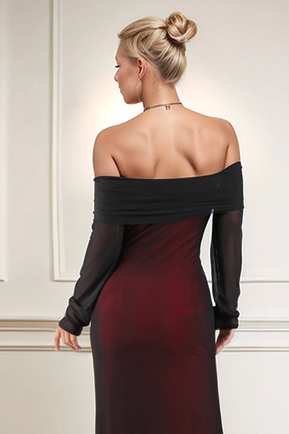 Black Red Off the Shoulder Sheath Formal Dress sold by Zapaka product image thumbnail 5