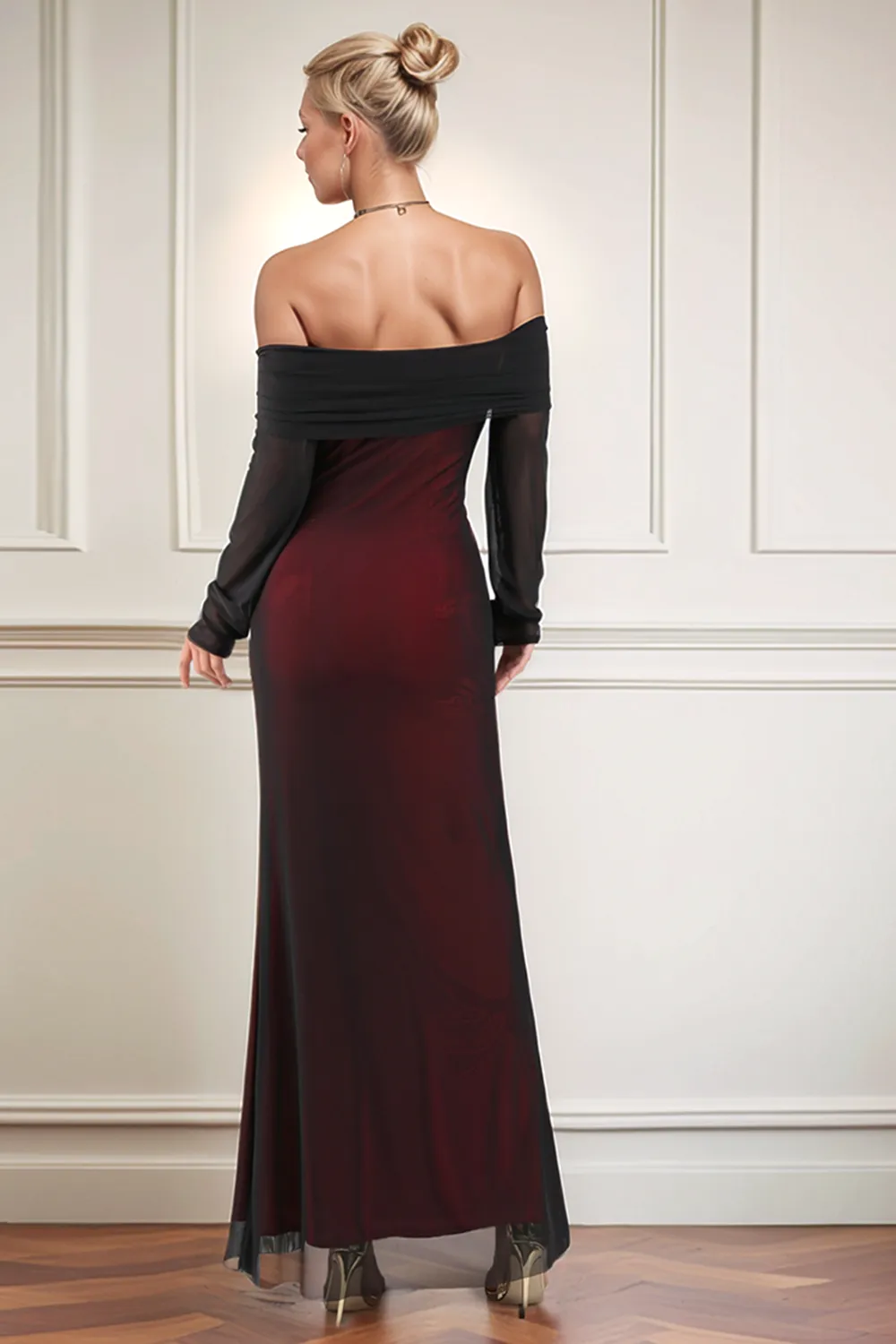 Black Red Off the Shoulder Sheath Formal Dress sold by Zapaka product image thumbnail 2