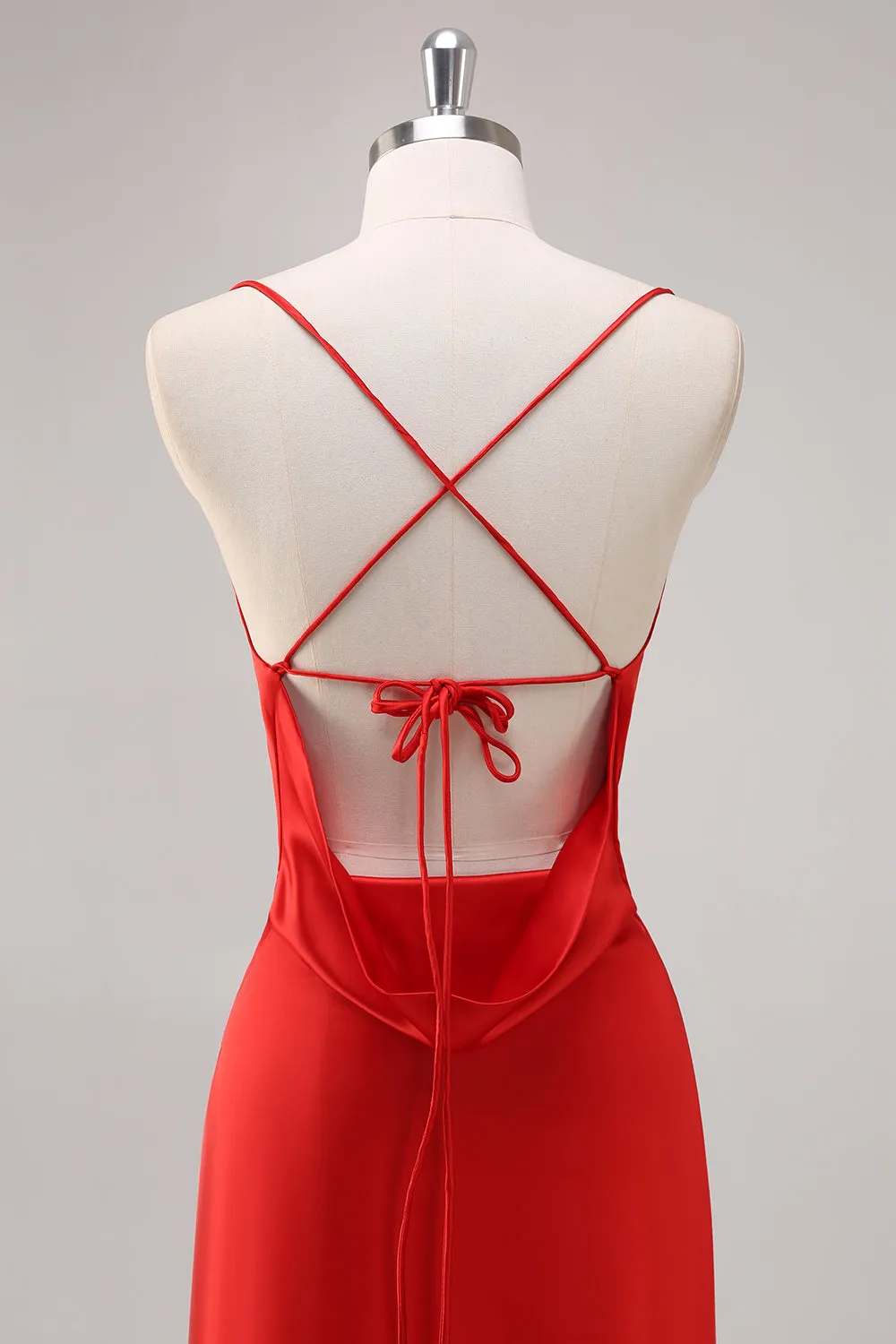 Red Satin Spaghetti Straps Sheath Formal Dress sold by Zapaka product image thumbnail 5