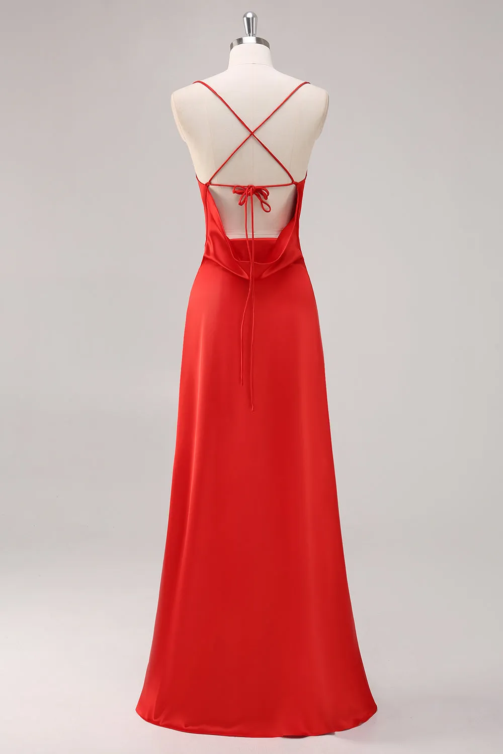 Red Satin Spaghetti Straps Sheath Formal Dress sold by Zapaka product image thumbnail 2