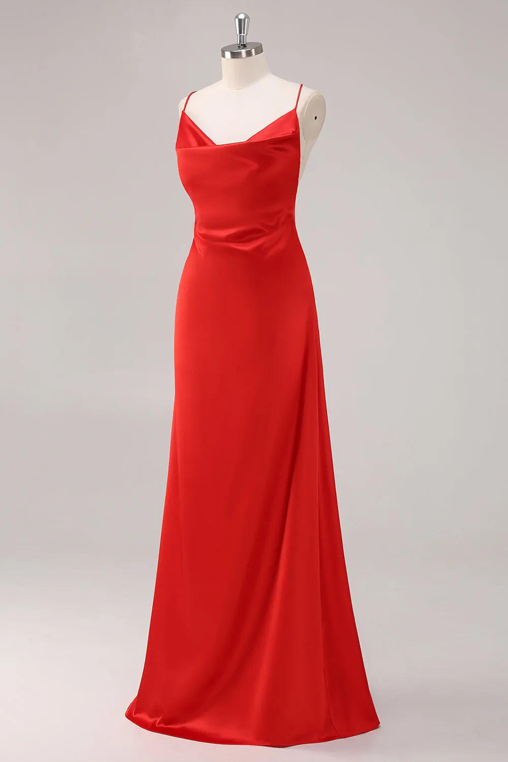 Red Satin Spaghetti Straps Sheath Formal Dress sold by Zapaka product image thumbnail 3