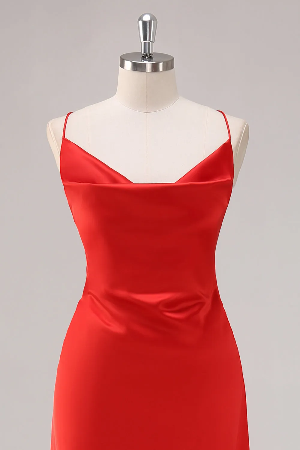 Red Satin Spaghetti Straps Sheath Formal Dress sold by Zapaka product image thumbnail 4