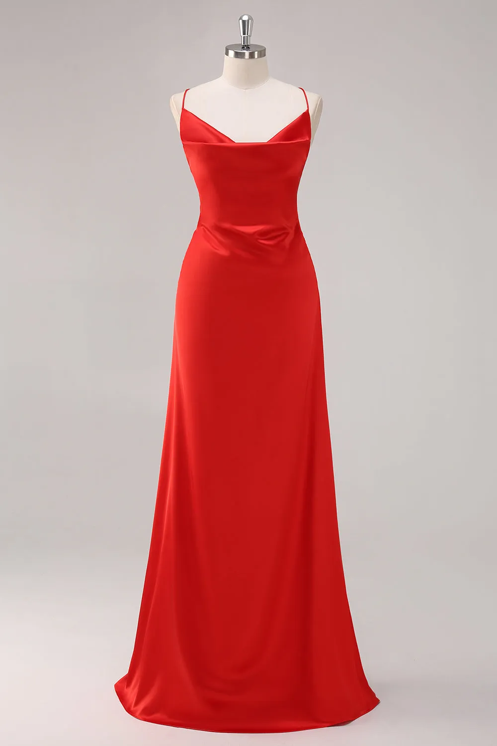 Red Satin Spaghetti Straps Sheath Formal Dress sold by Zapaka