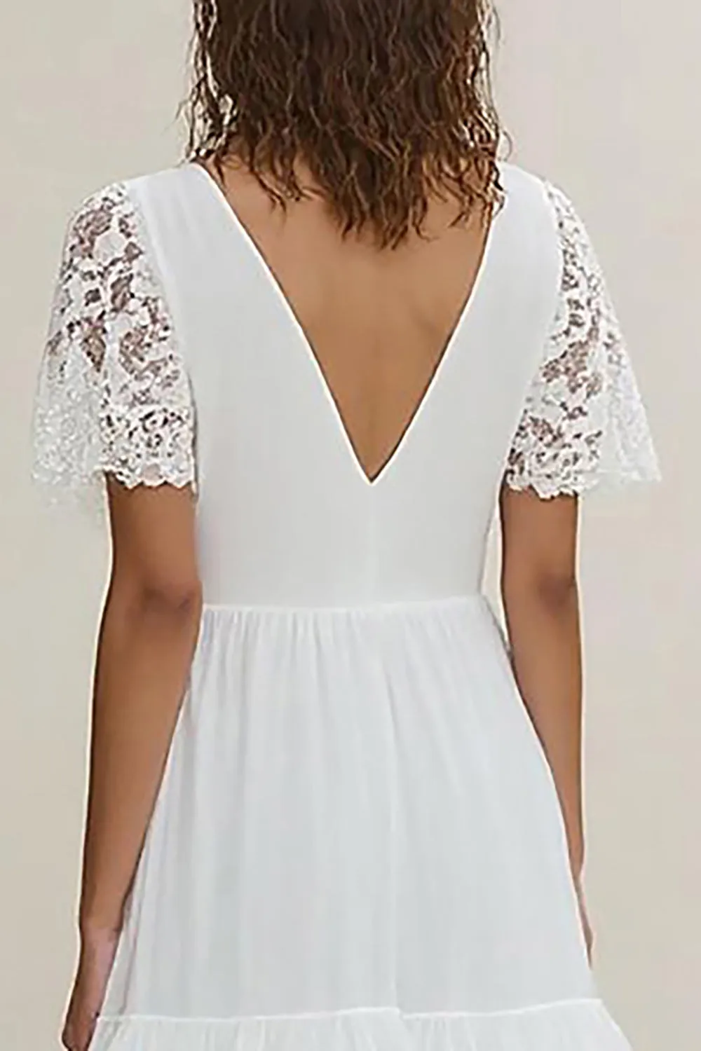 White A Line V-Neck Ruffled Graduation Dress with Short Sleeves sold by Zapaka product image thumbnail 4