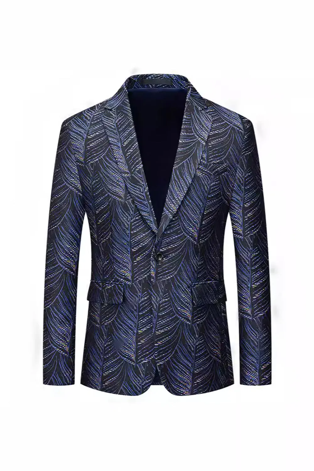 Dark Navy Jacquard Notched Lapel Men's Blazer sold by Zapaka