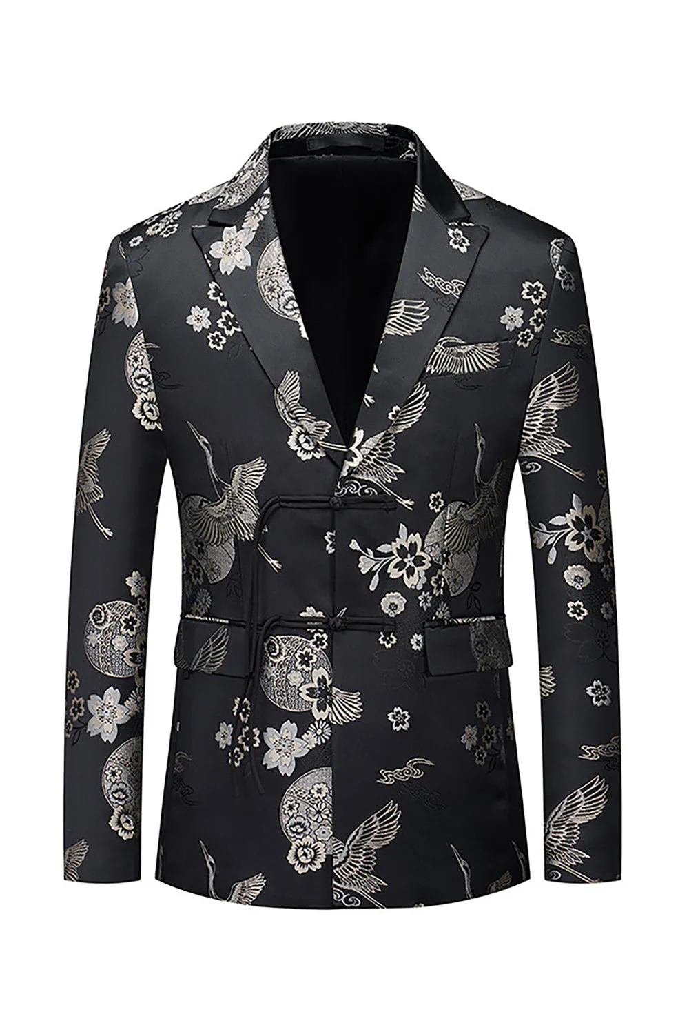 Black Peak Lapel Floral Men's Blazer sold by Zapaka