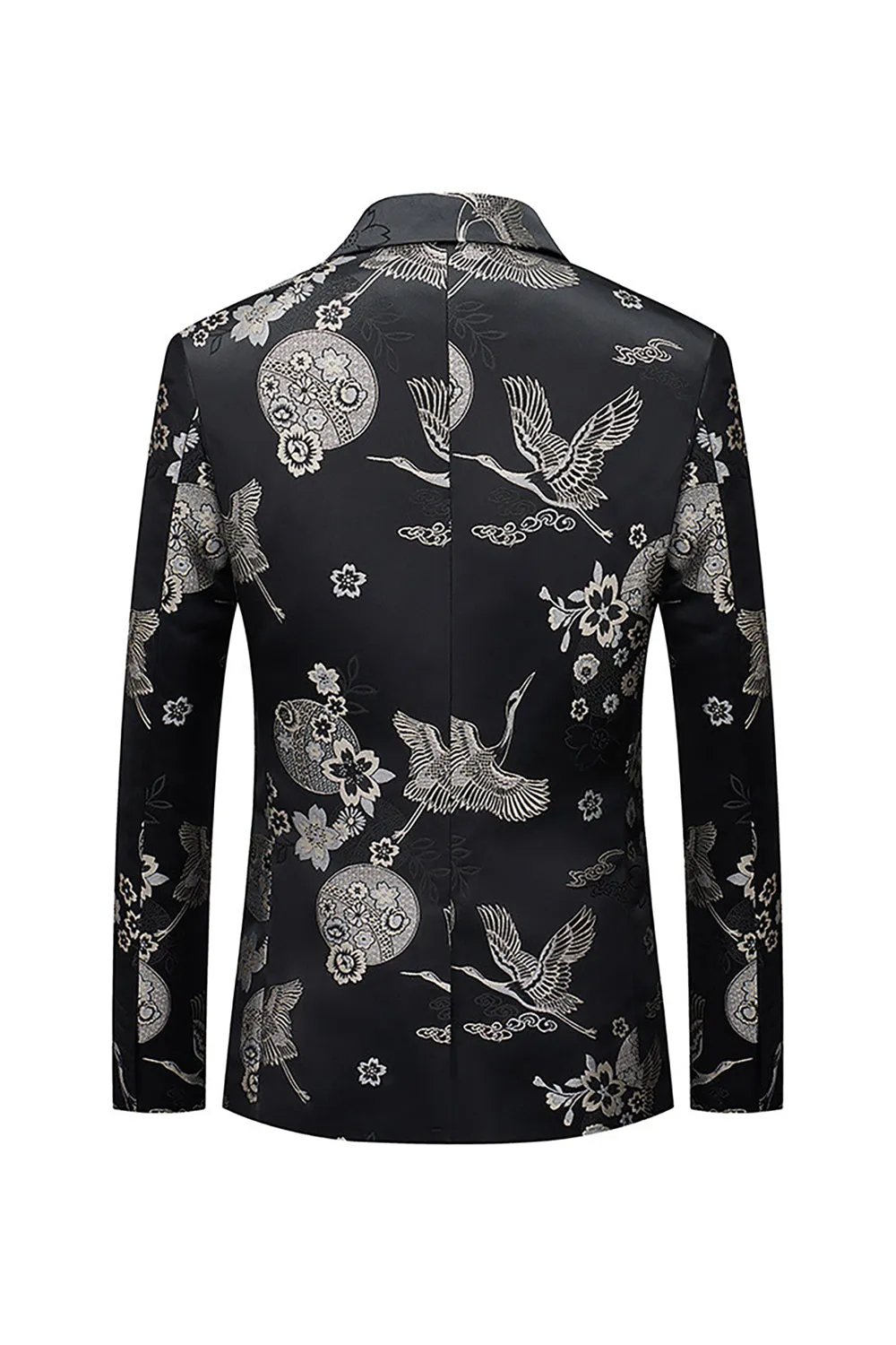 Black Peak Lapel Floral Men's Blazer sold by Zapaka product image thumbnail 2