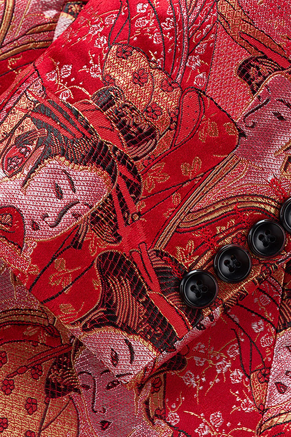 Red Floral One Button Fitted Notched Lapel Men's Blazer sold by Zapaka product image thumbnail 3