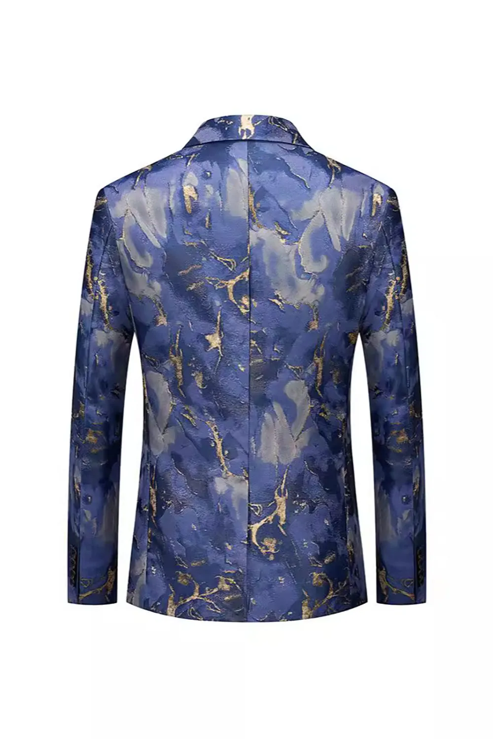Blue Printed One Button Notched Lapel Fitted Men's Blazer sold by Zapaka product image thumbnail 2