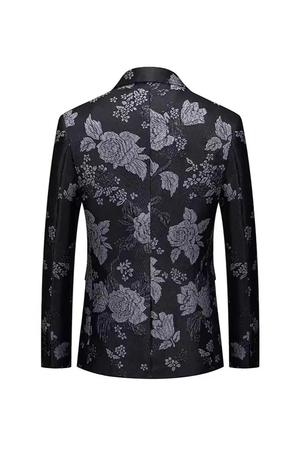 Black Floral Peak Lapel One Button Men's Blazer sold by Zapaka product image thumbnail 2