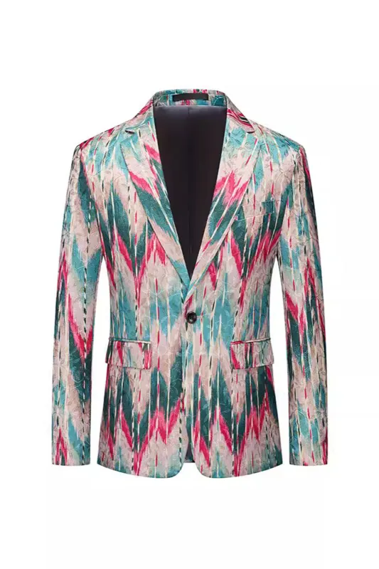Men's Colourful Printed Notched Lapel Prom Blazer sold by Zapaka