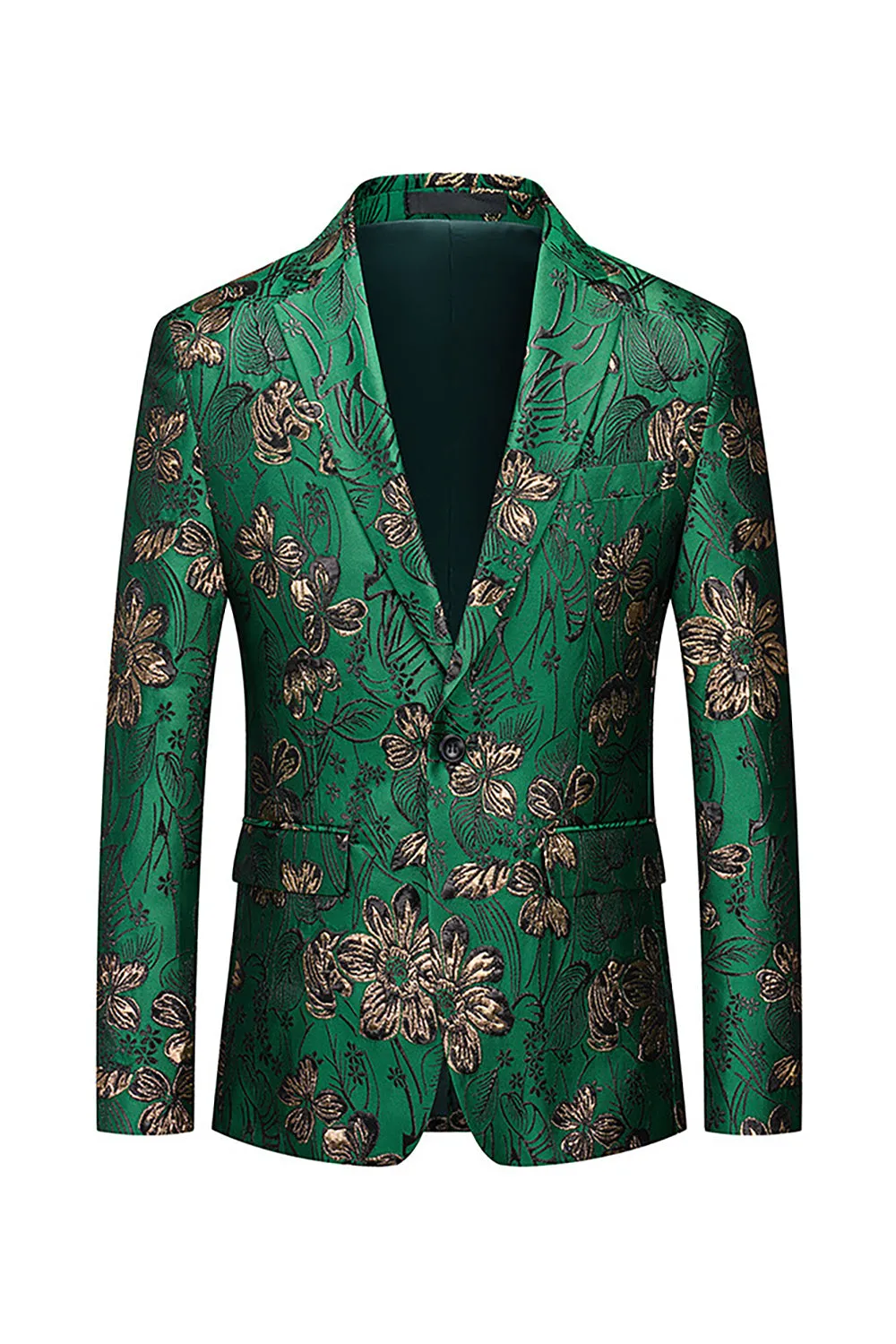 Green Floral Notched Lapel One Button Men's Blazer sold by Zapaka