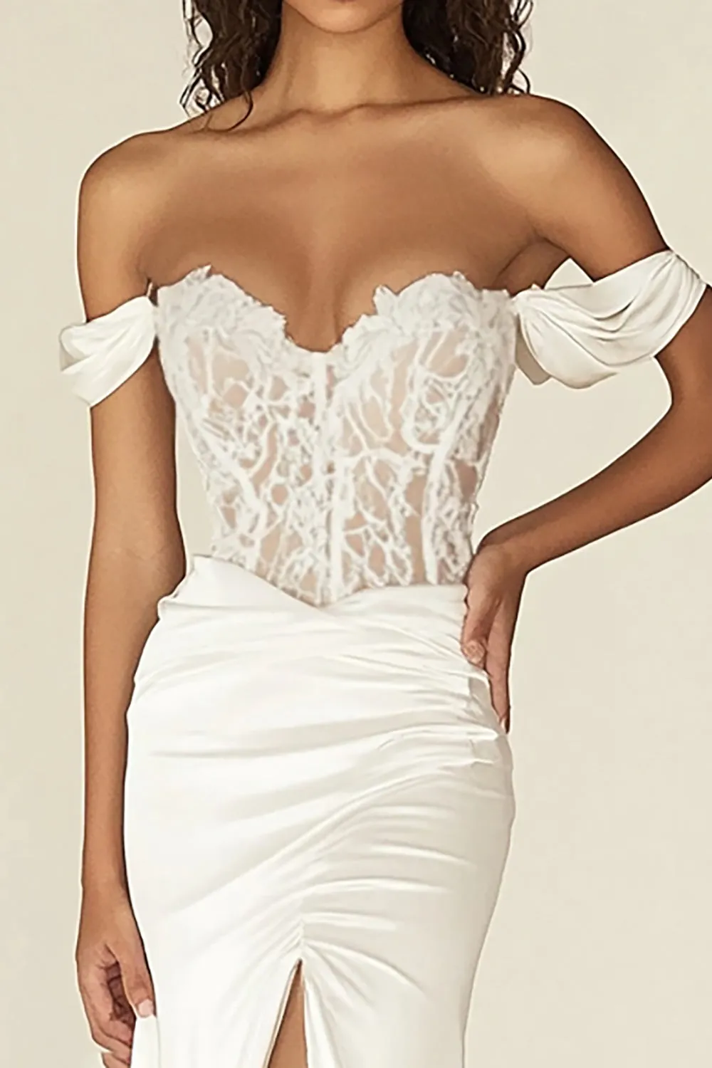 White Mermaid Off the Shoulder Corset Long Wedding Dress sold by Zapaka product image thumbnail 2