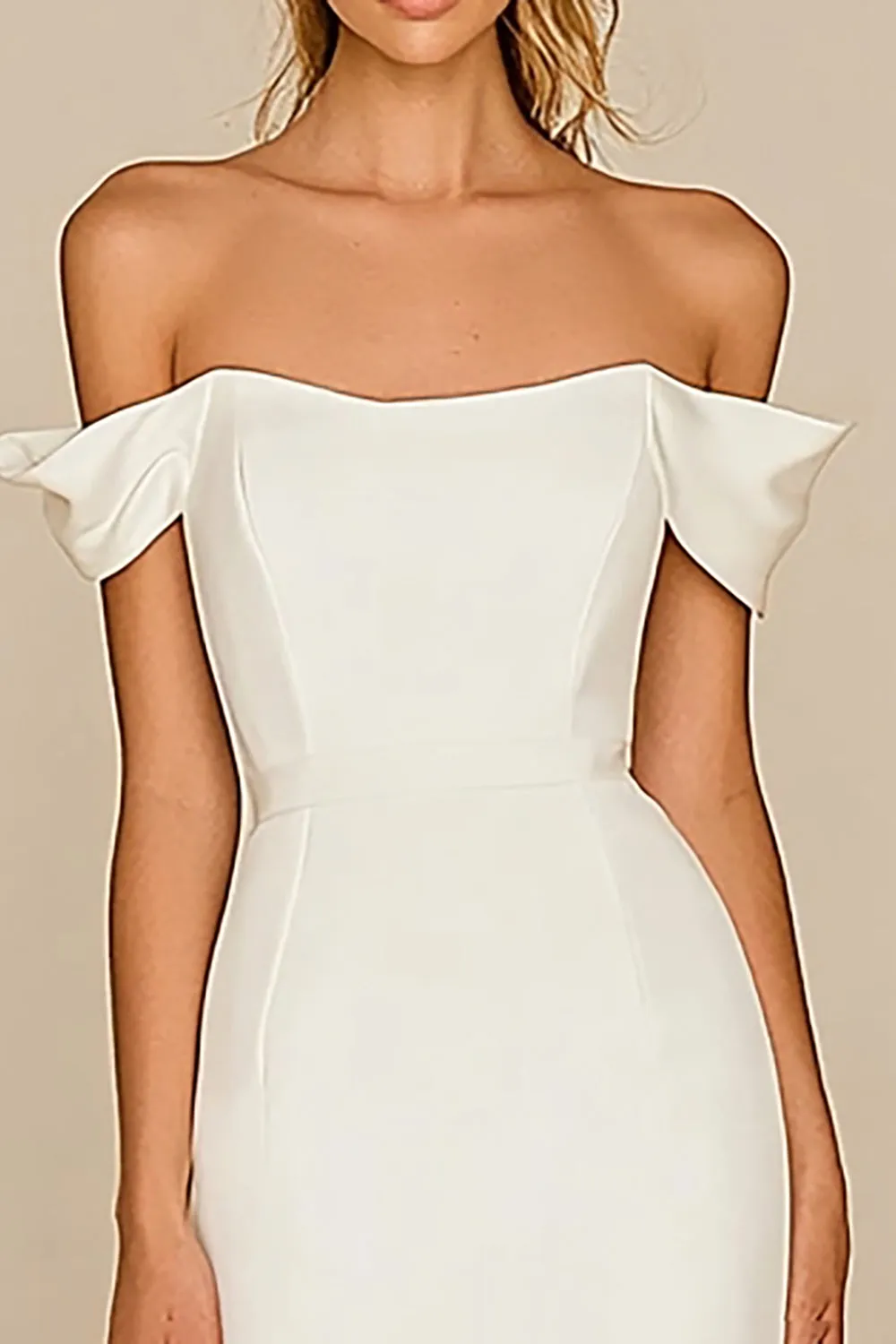 Simple White Off The Shoulder Mermaid Long Wedding Dress sold by Zapaka product image thumbnail 2