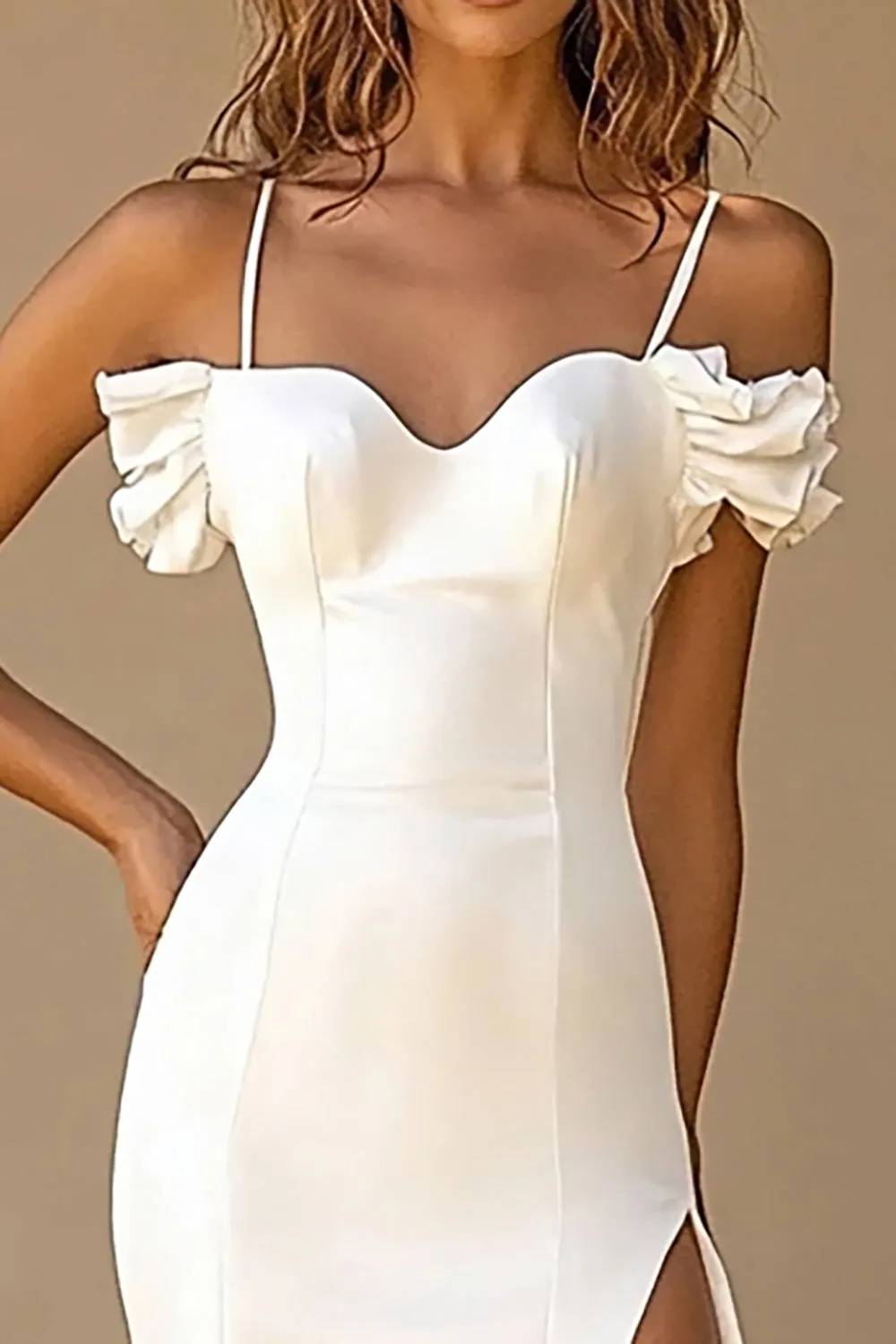 White Mermaid Spaghetti Straps Long Wedding Dress with Slit sold by Zapaka product image thumbnail 2
