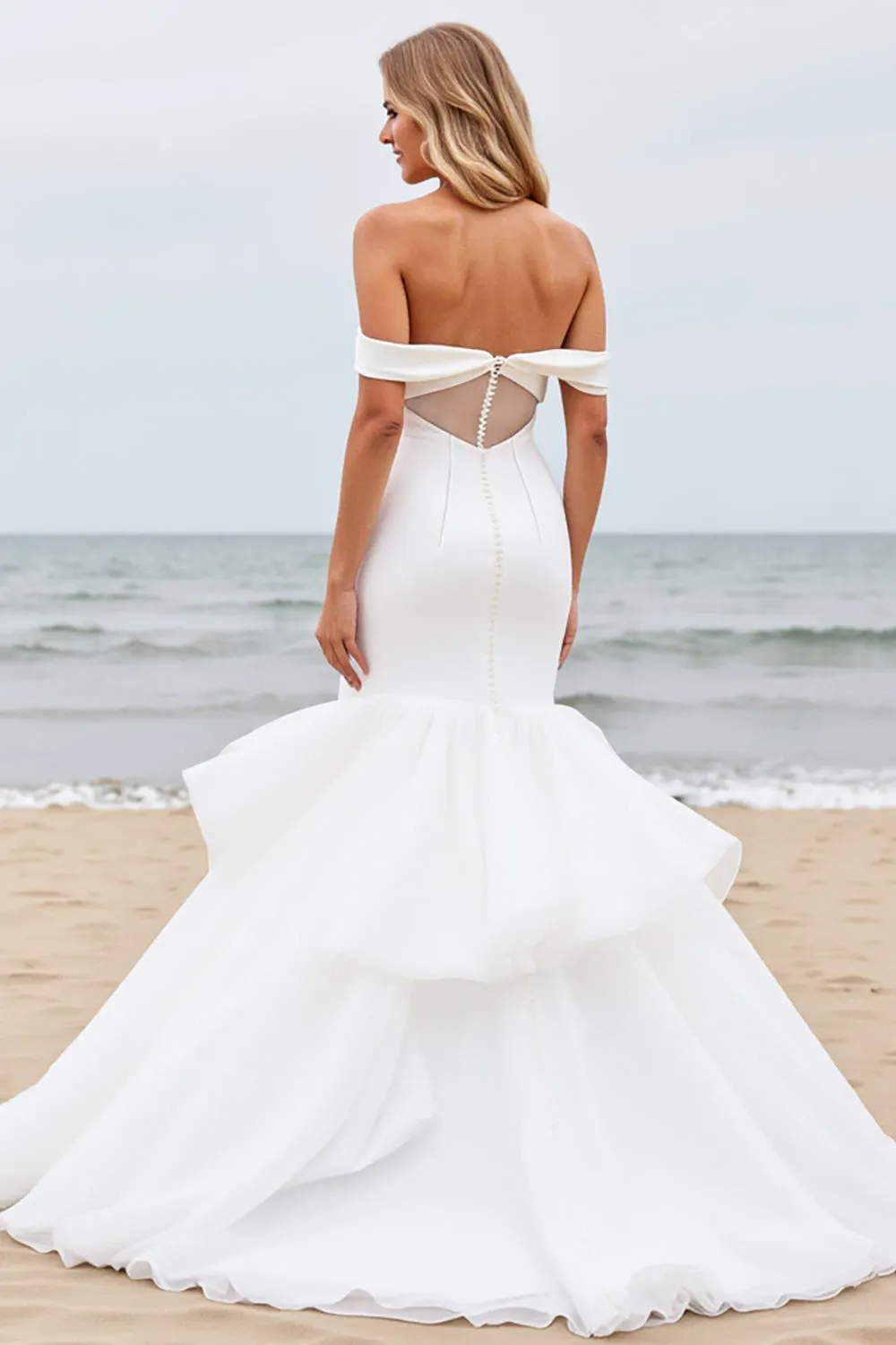 Off the Shoulder Mermaid Ivory Long Wedding Dress sold by Zapaka product image thumbnail 2