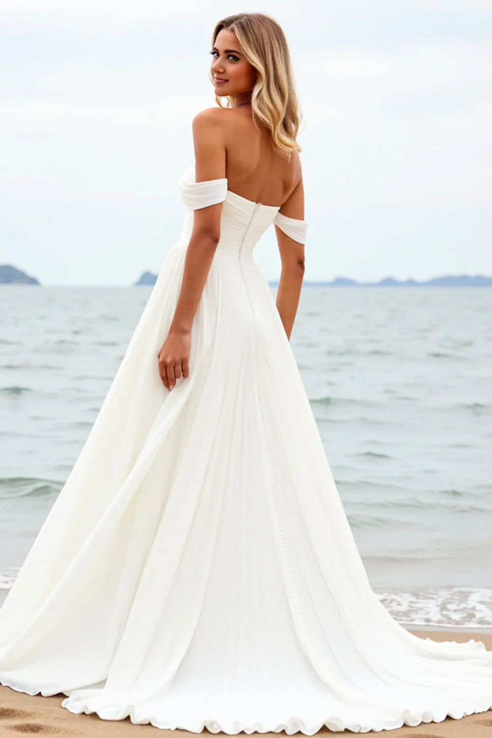 Ivory A Line Off the Shoulder Wedding Dress with Slit sold by Zapaka product image thumbnail 3