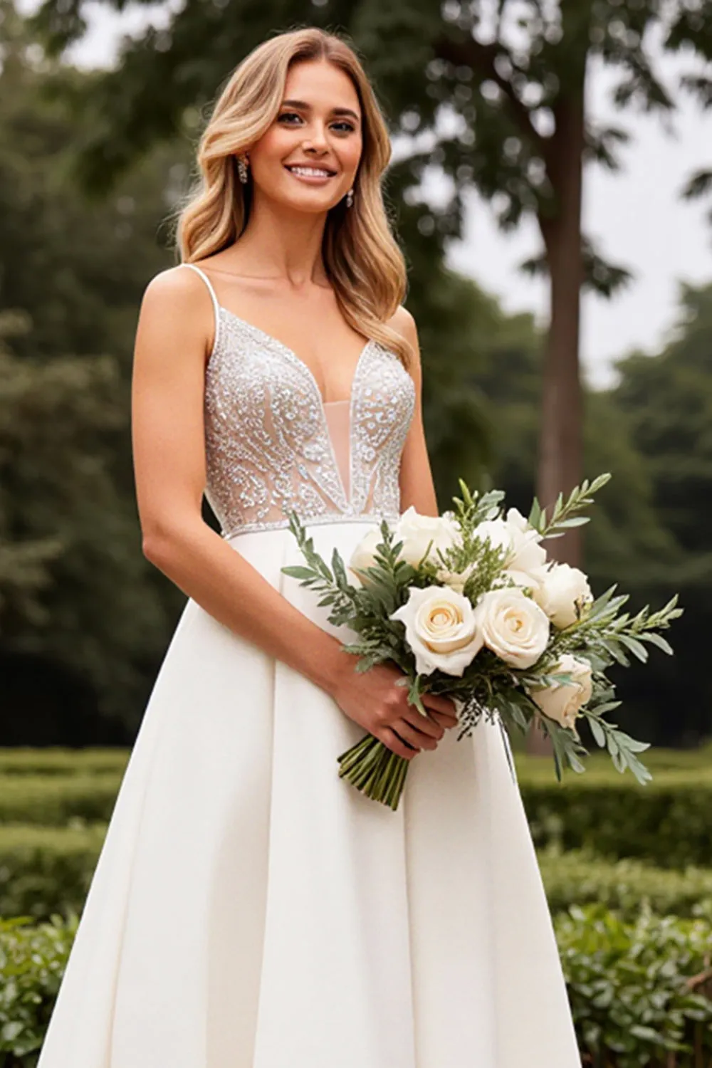 Ivory Spaghetti Straps A Line Weding Dress with Beading sold by Zapaka product image thumbnail 5