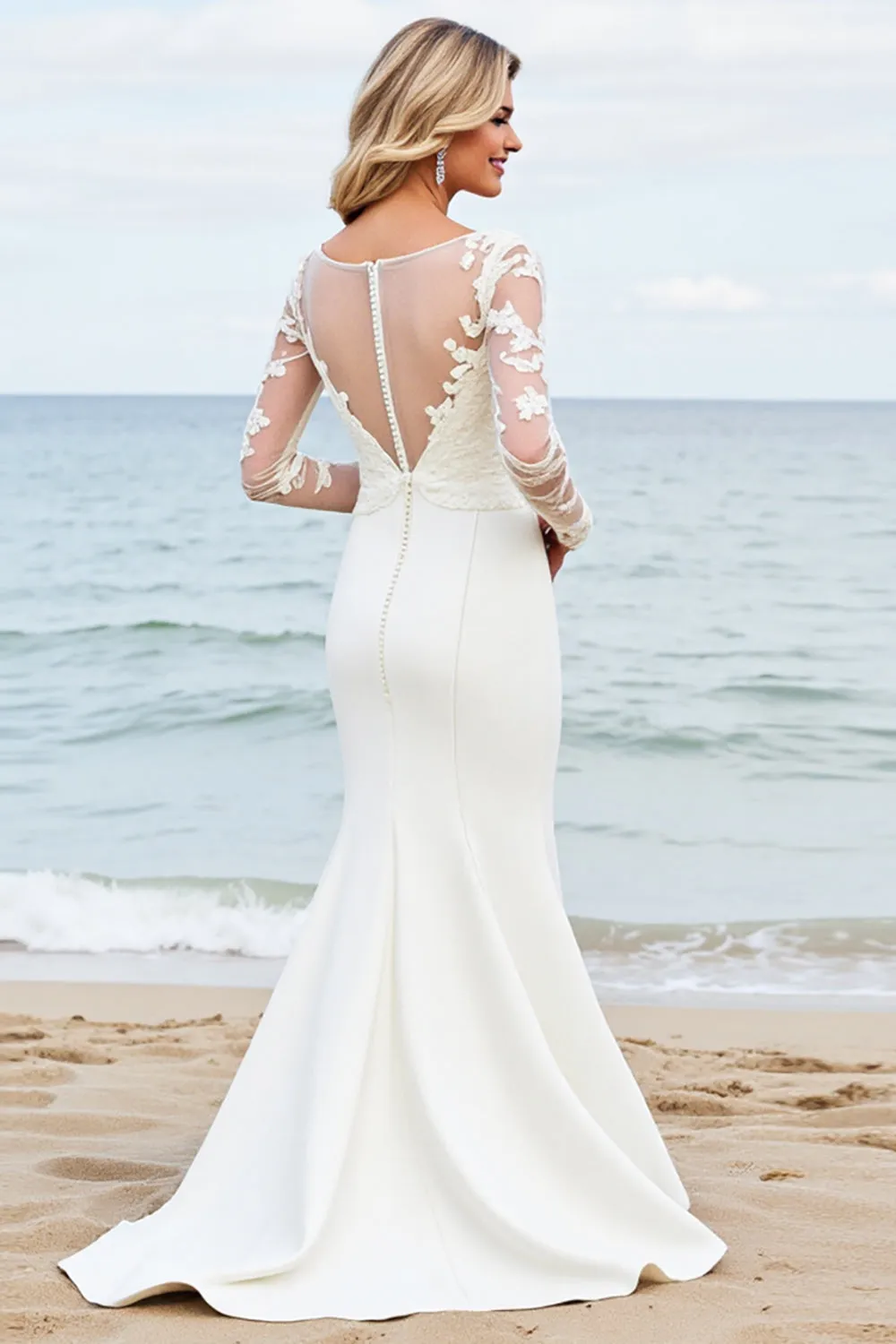 lvory Mermaid Long Sleeves Appliqued Wedding Dress sold by Zapaka product image thumbnail 2