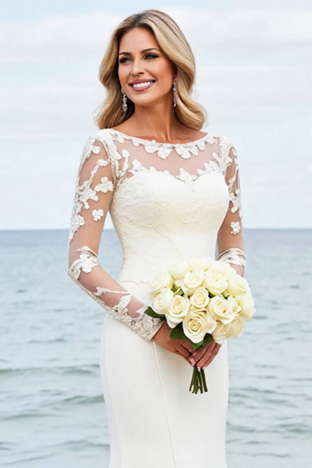 lvory Mermaid Long Sleeves Appliqued Wedding Dress sold by Zapaka product image thumbnail 4