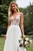 Chiffon Ivory Appliques Deep V Neck A Line Wedding Dress sold by Zapaka