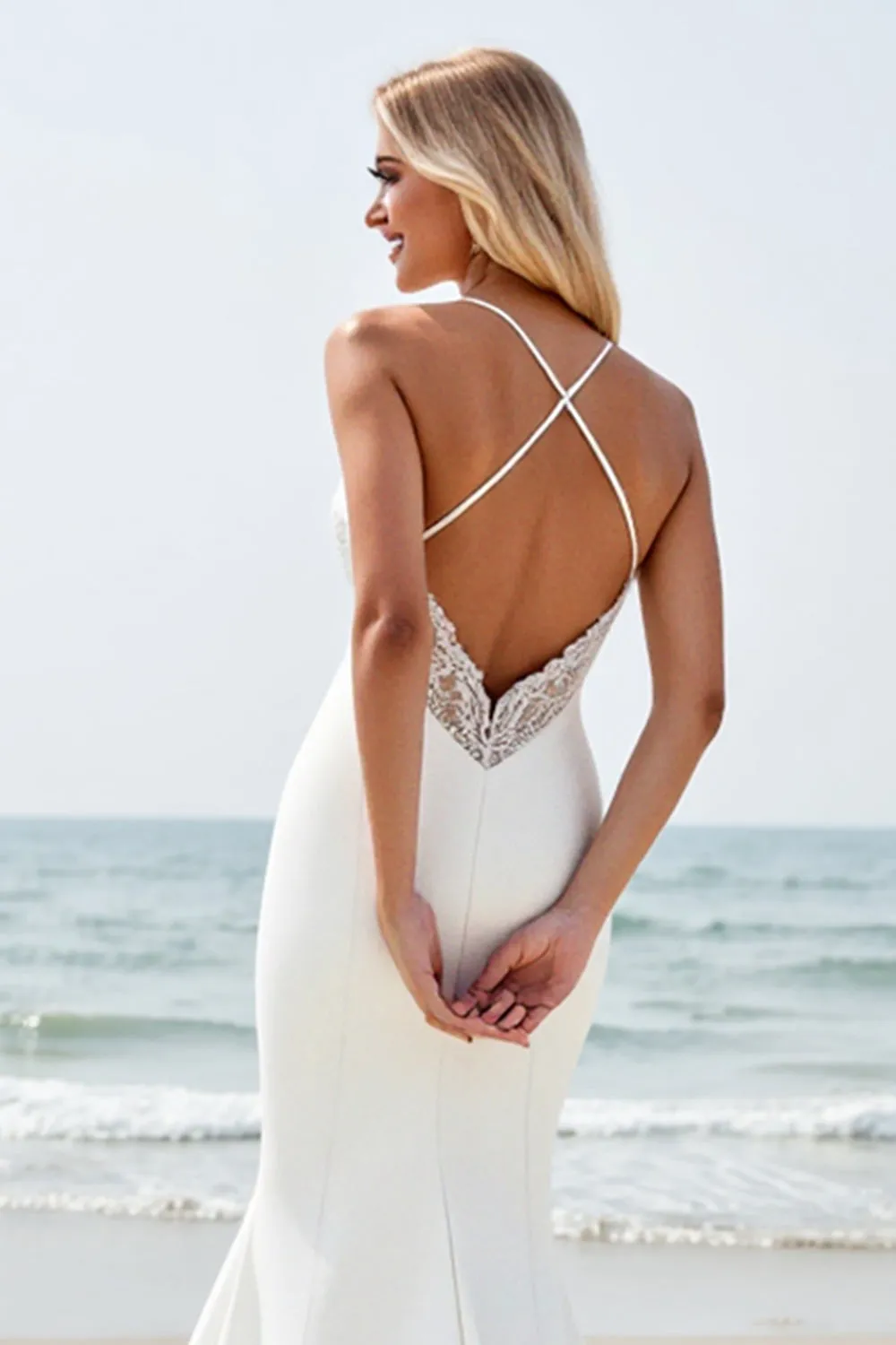 lvory Mermaid Spaghetti Straps Wedding Dress with Slit sold by Zapaka product image thumbnail 5