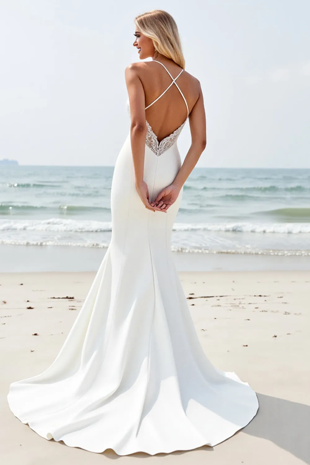 lvory Mermaid Spaghetti Straps Wedding Dress with Slit sold by Zapaka product image thumbnail 2