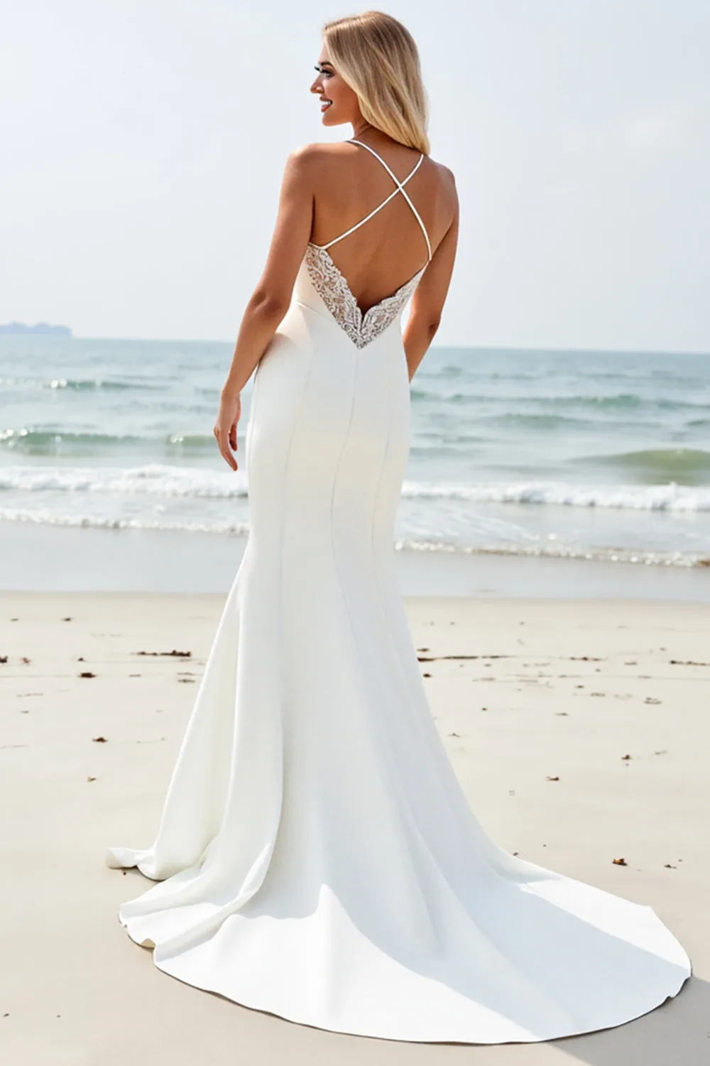 lvory Mermaid Spaghetti Straps Wedding Dress with Slit sold by Zapaka product image thumbnail 3