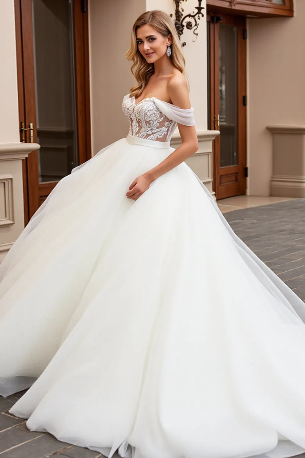 lvory A Line Off The Shoulder Appliqued Tulle Long Wedding Dress sold by Zapaka product image thumbnail 2