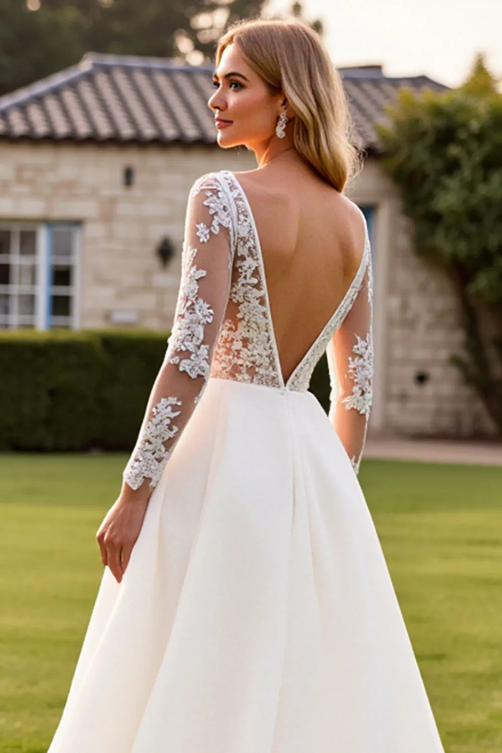 lvory A Line Long Sleeves Lace Appliqued Wedding Dress sold by Zapaka product image thumbnail 5
