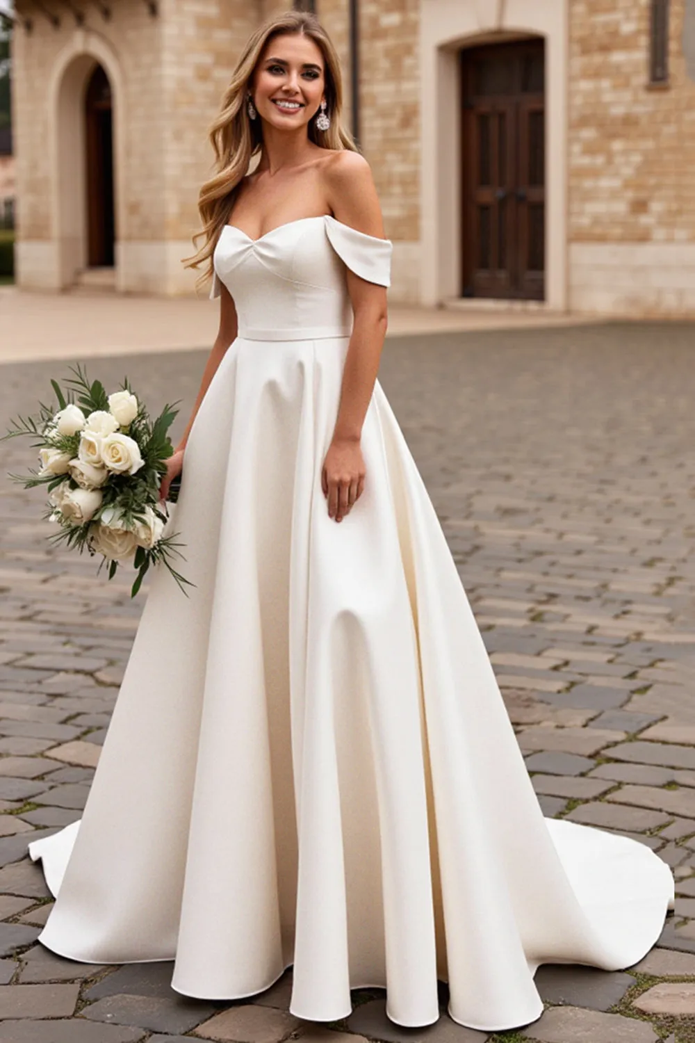 lvory A Line Off The Shoulder Satin Long Wedding Dress sold by Zapaka product image thumbnail 3