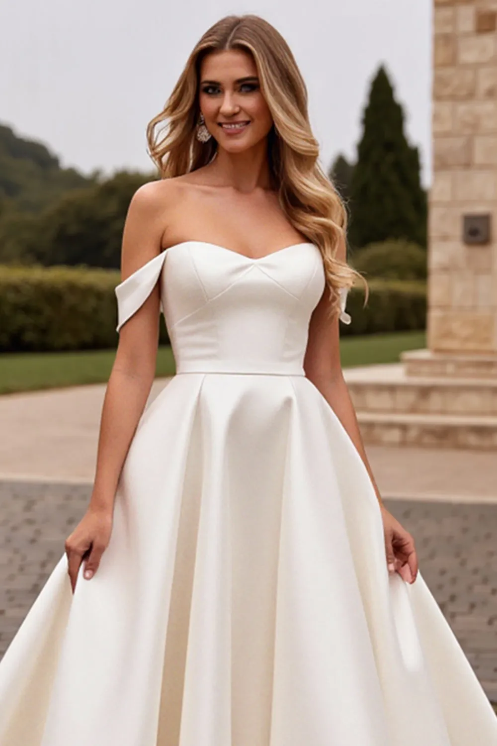 lvory A Line Off The Shoulder Satin Long Wedding Dress sold by Zapaka product image thumbnail 4