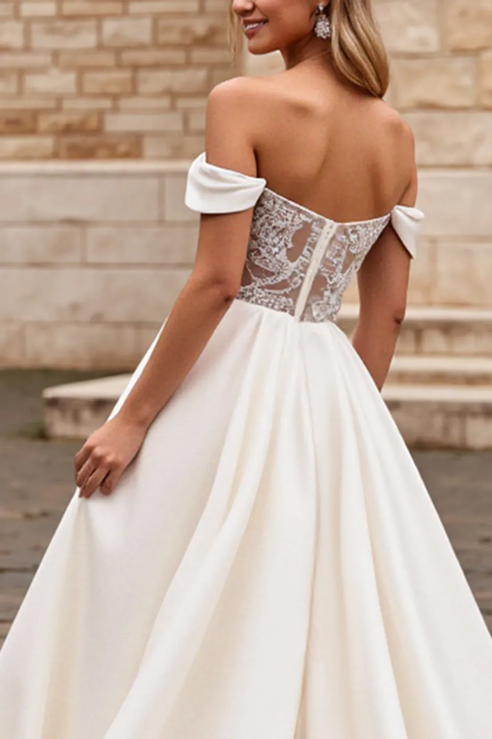 lvory A Line Off The Shoulder Satin Long Wedding Dress sold by Zapaka product image thumbnail 5