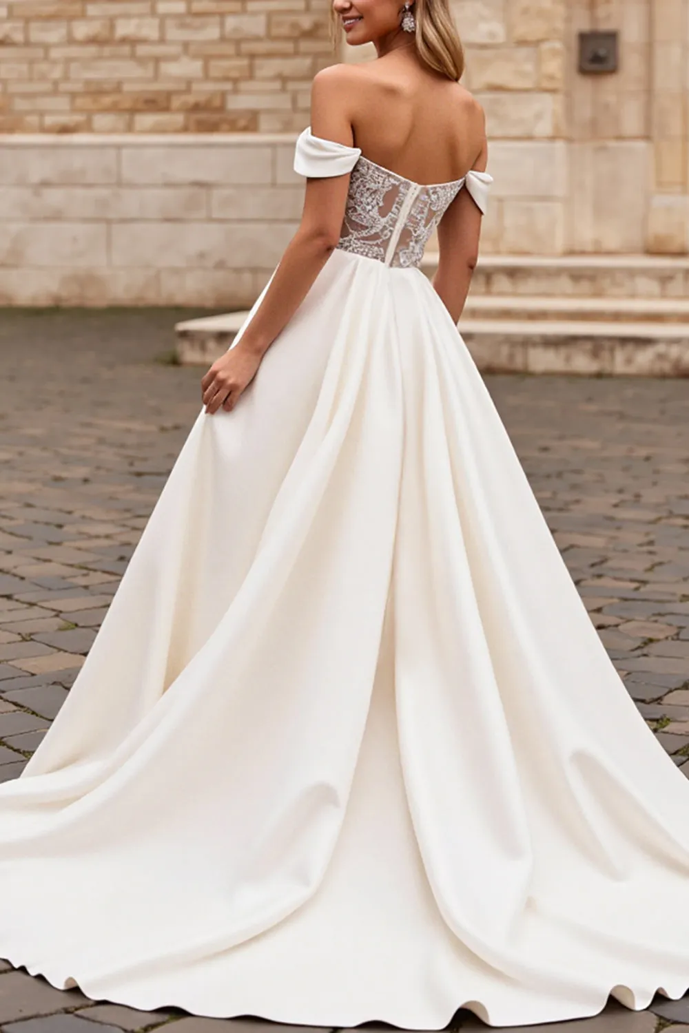 lvory A Line Off The Shoulder Satin Long Wedding Dress sold by Zapaka product image thumbnail 2