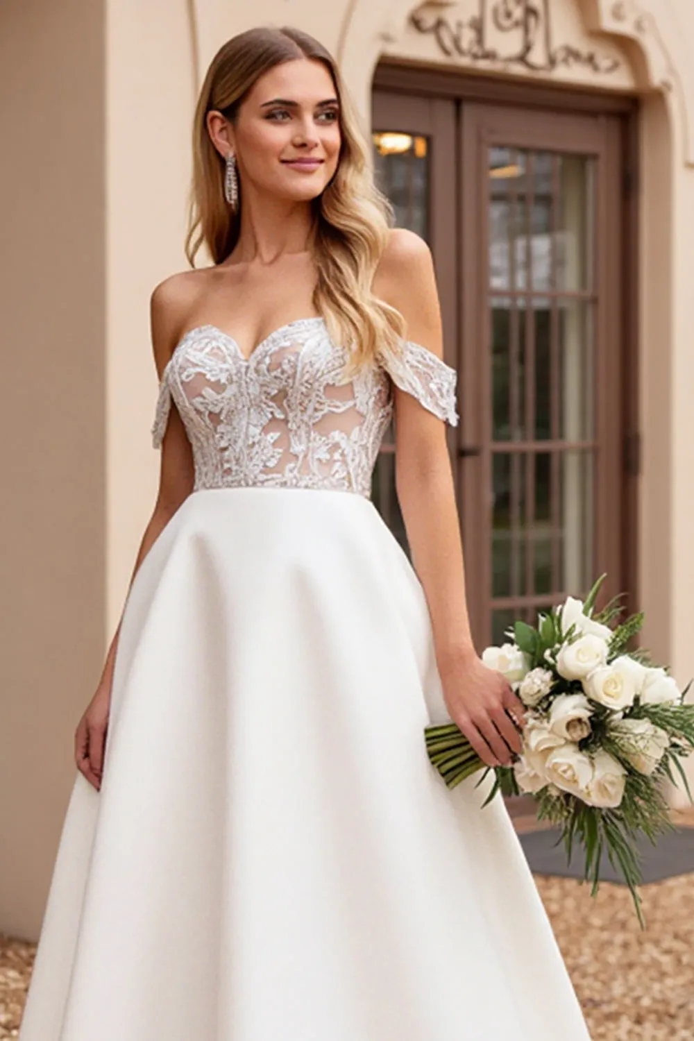lvory A Line Off The Shoulder Lace Appliqued Wedding Dress sold by Zapaka product image thumbnail 2