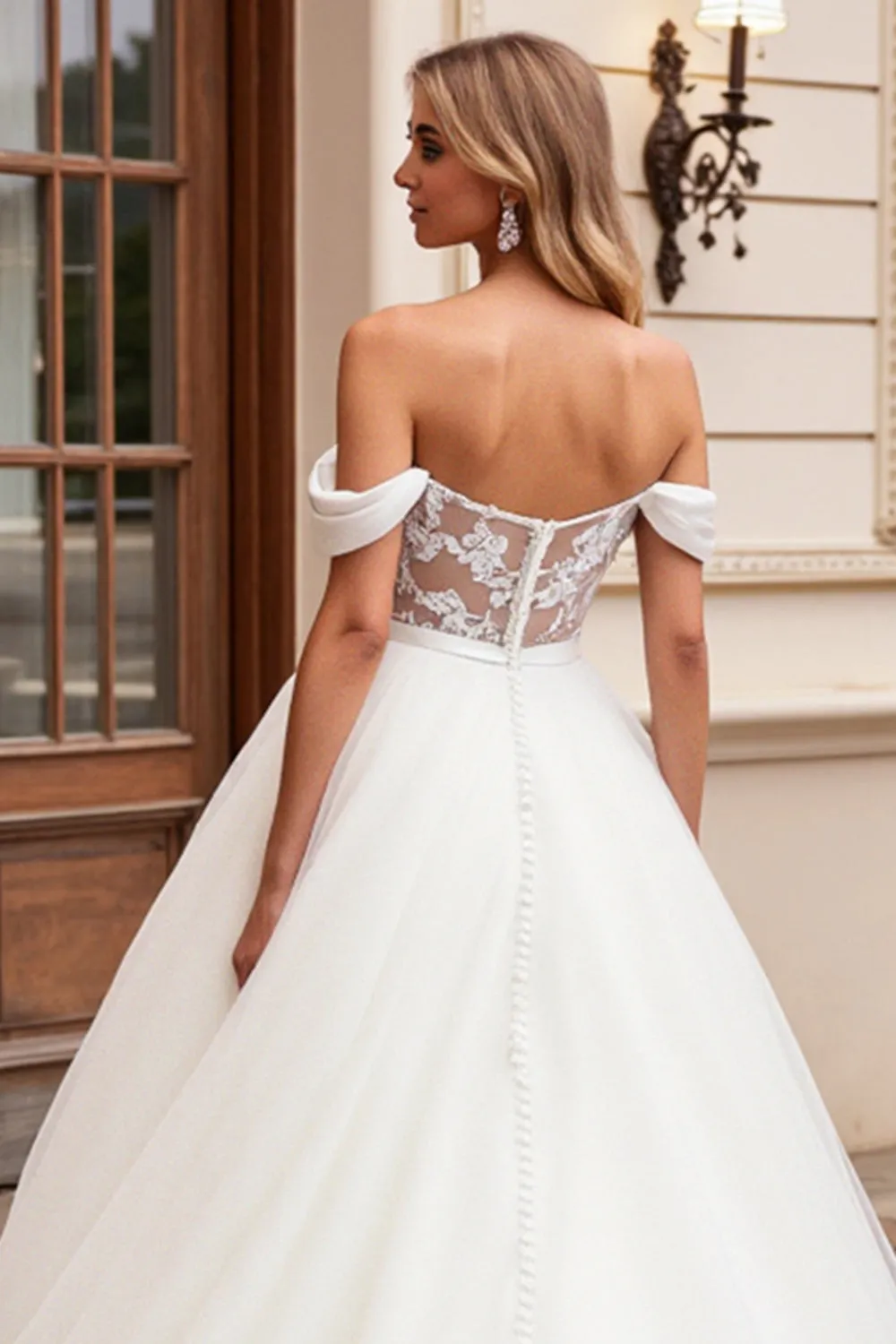 A Line Off The Shoulder Lace Appliqued lvory Wedding Dress sold by Zapaka product image thumbnail 5