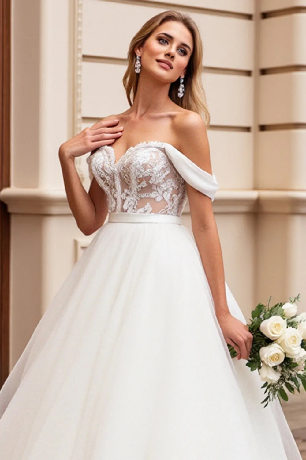 A Line Off The Shoulder Lace Appliqued lvory Wedding Dress sold by Zapaka product image thumbnail 4