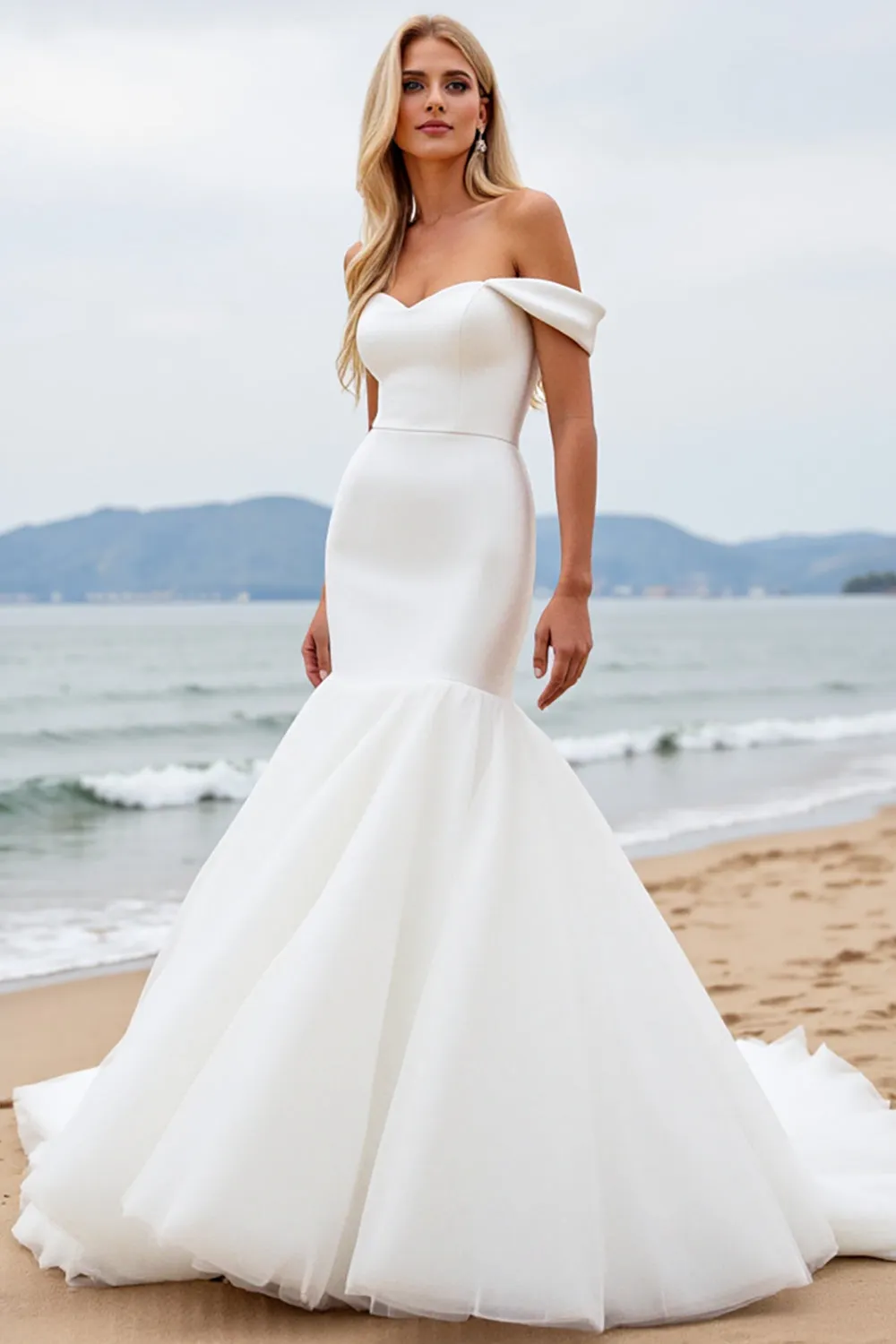 Off the Shoulder Mermaid Ivory Organza Wedding Dress sold by Zapaka product image thumbnail 2