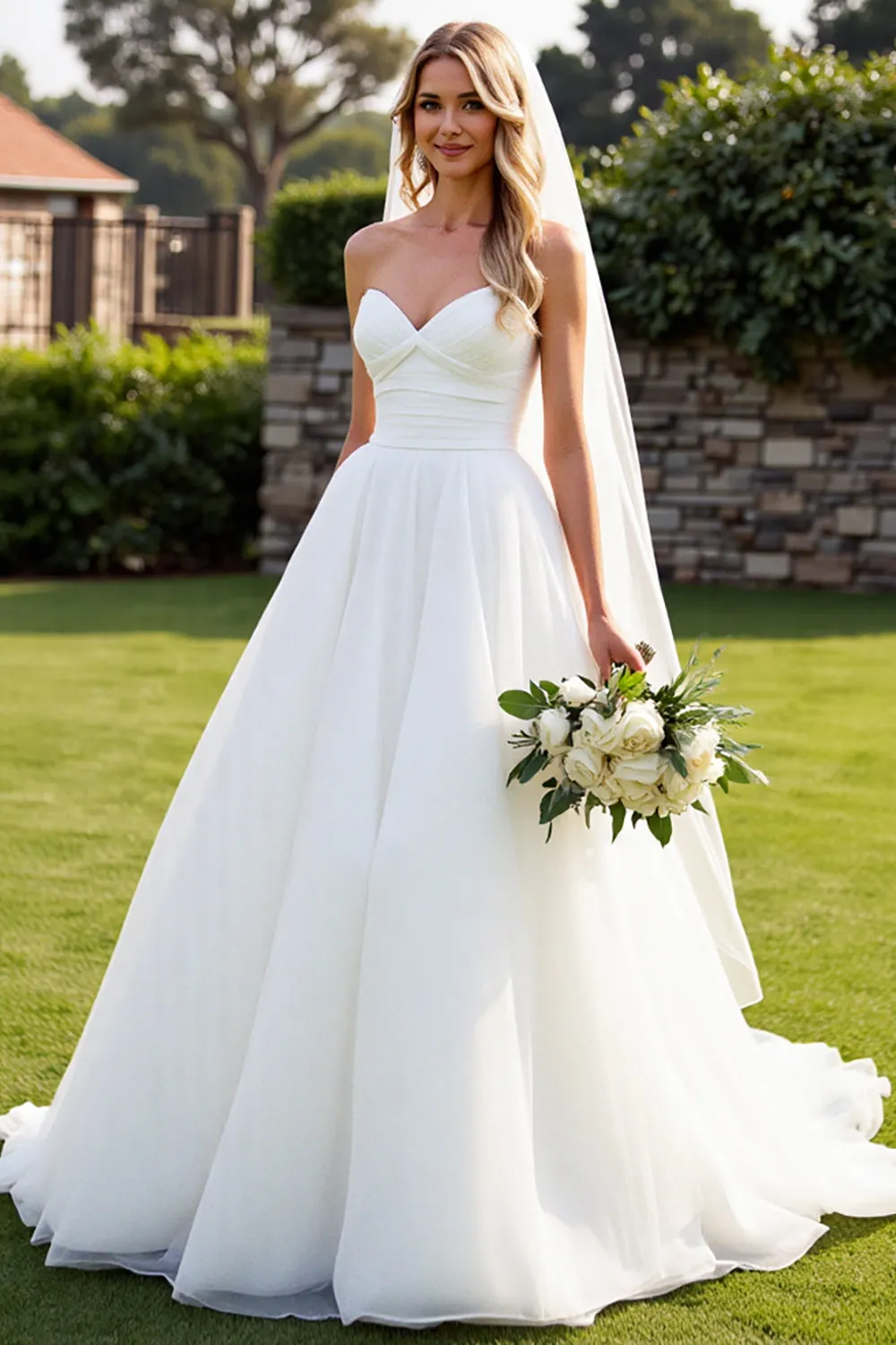 Strapless Organza Ivory A Line Long Wedding Dress sold by Zapaka product image thumbnail 4