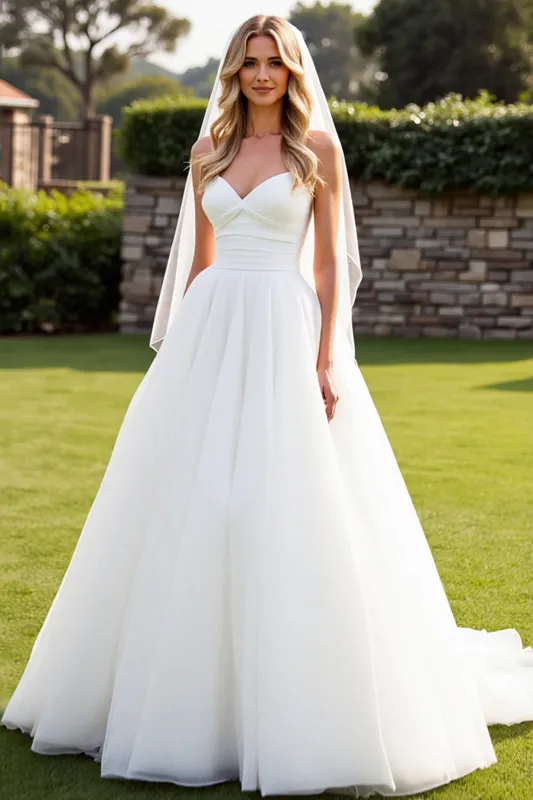 Strapless Organza Ivory A Line Long Wedding Dress sold by Zapaka