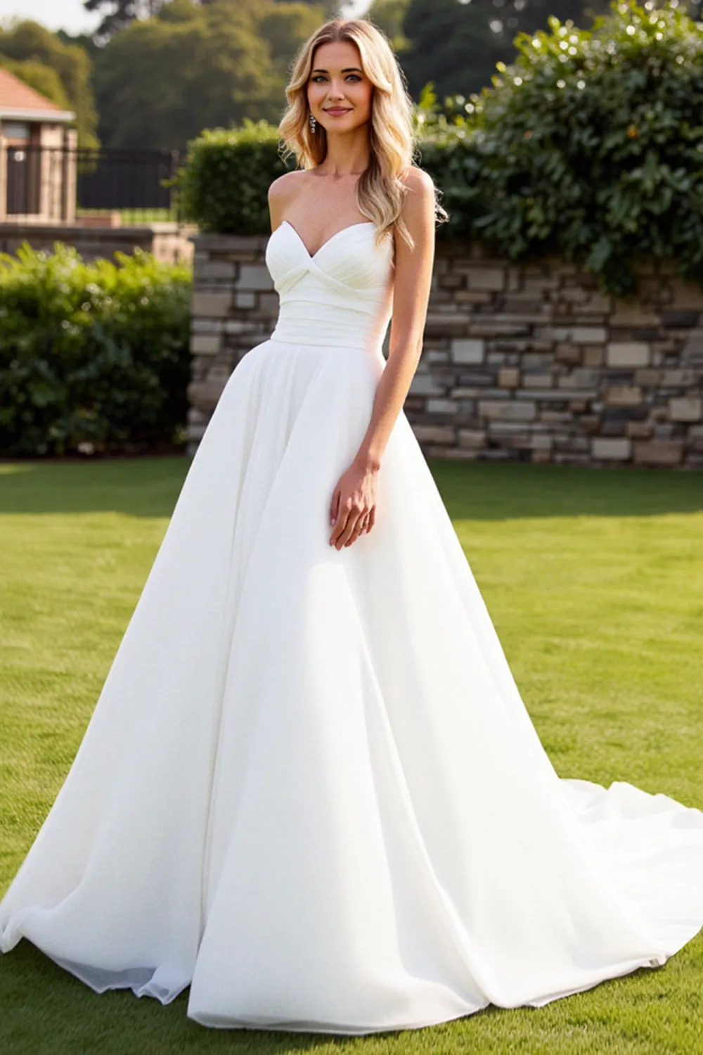 Strapless Organza Ivory A Line Long Wedding Dress sold by Zapaka product image thumbnail 3