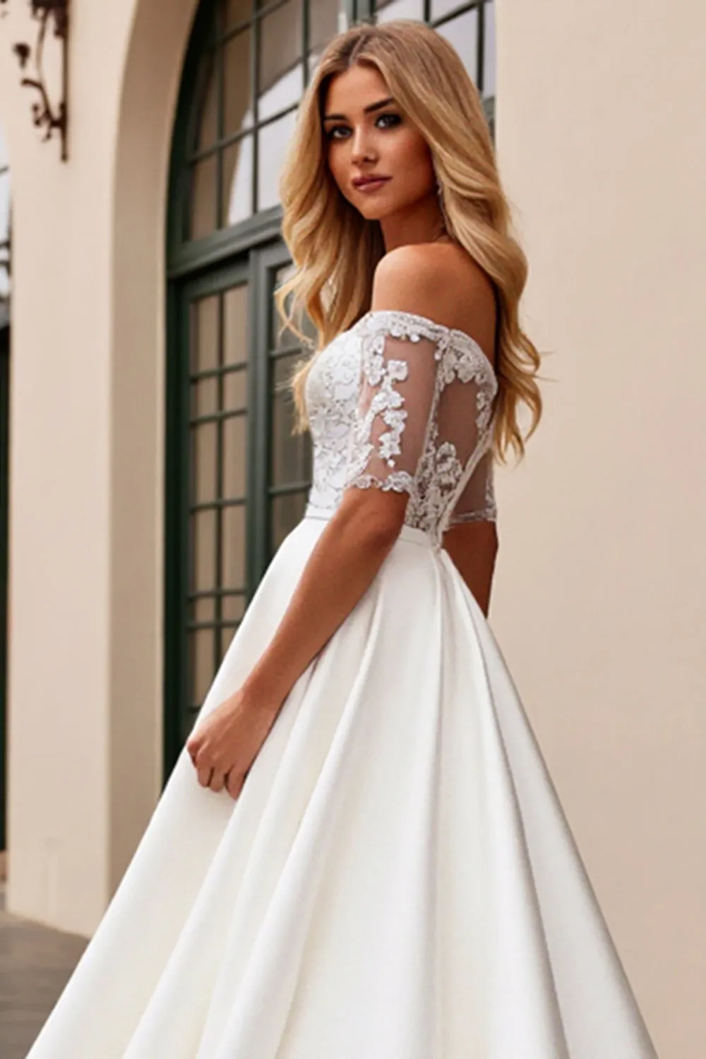 lvory A Line Off The Shoulder Lace Long Wedding Dress sold by Zapaka product image thumbnail 4