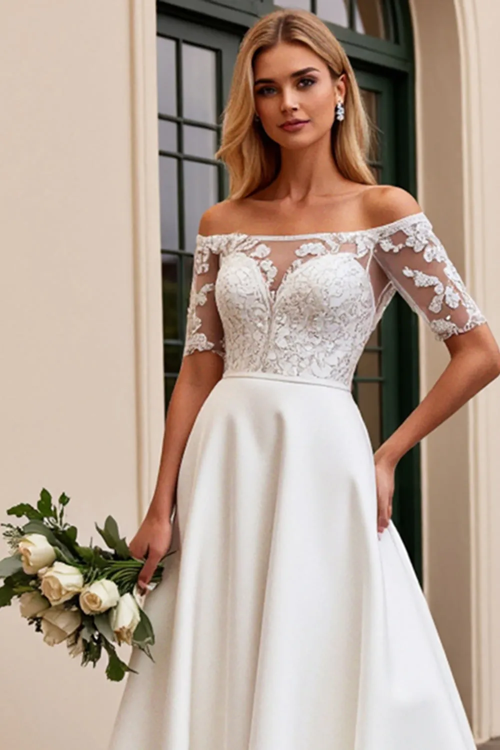 lvory A Line Off The Shoulder Lace Long Wedding Dress sold by Zapaka product image thumbnail 3