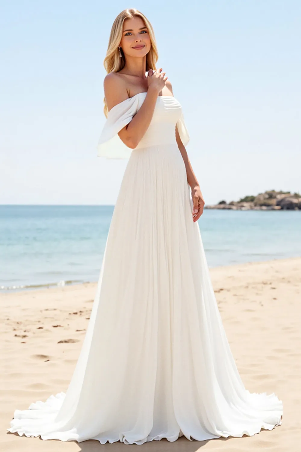 lvory A Line Off The Shoulder Long Wedding Dress with Slit sold by Zapaka product image thumbnail 2