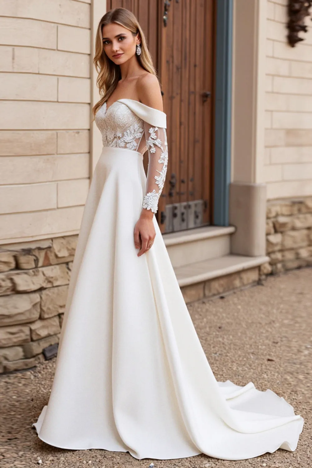 Lace Ivory Off the Shoulder A Line Wedding Dress sold by Zapaka product image thumbnail 2
